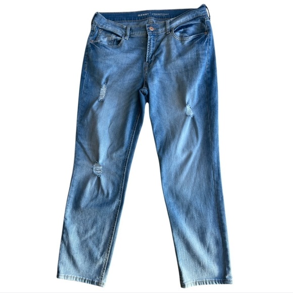 Old Navy Denim - Old Navy Straight Crop Distressed Jeans Women’s Size 8 Regular Light Wash